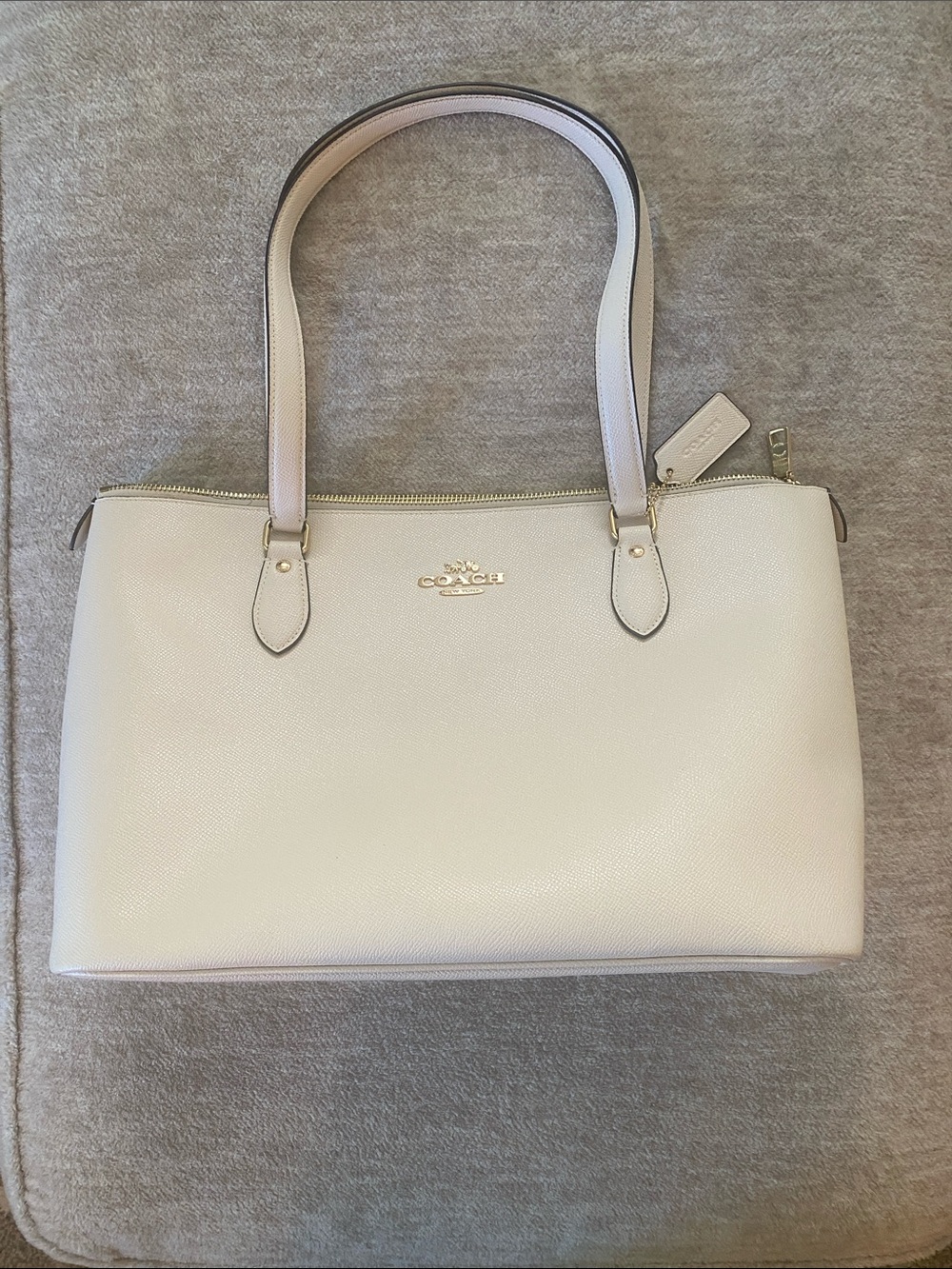 Coach Cream Leather Tote with Gold Hardware
